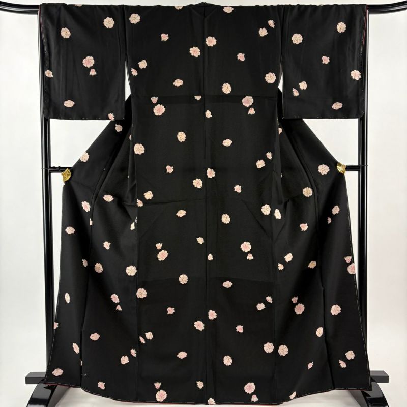 ま*あ様 未使用近い　美品　袷　化繊　訪問着　フルセット　身丈167 裄丈67 訪問着 身丈167cm 裄丈69.5cm L 袷 草花 ヱ霞 金銀彩 青緑 正絹 秀品