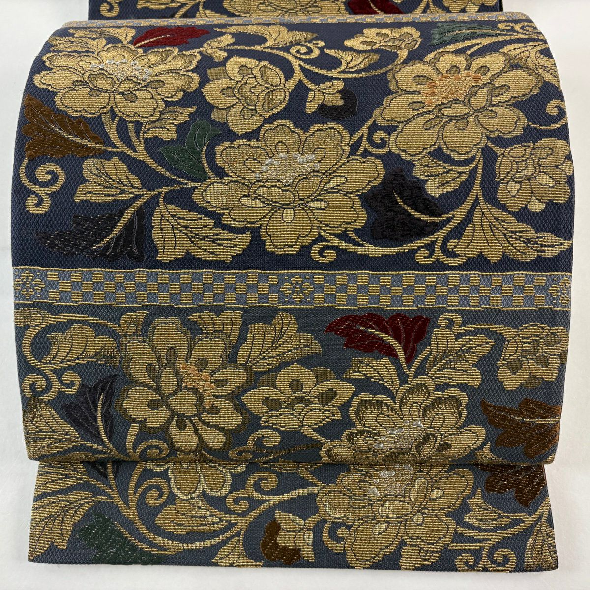 袋帯 秀品 鳥 花唐草 箔 灰色 六通 正絹｜中古・古着・リサイクル着物