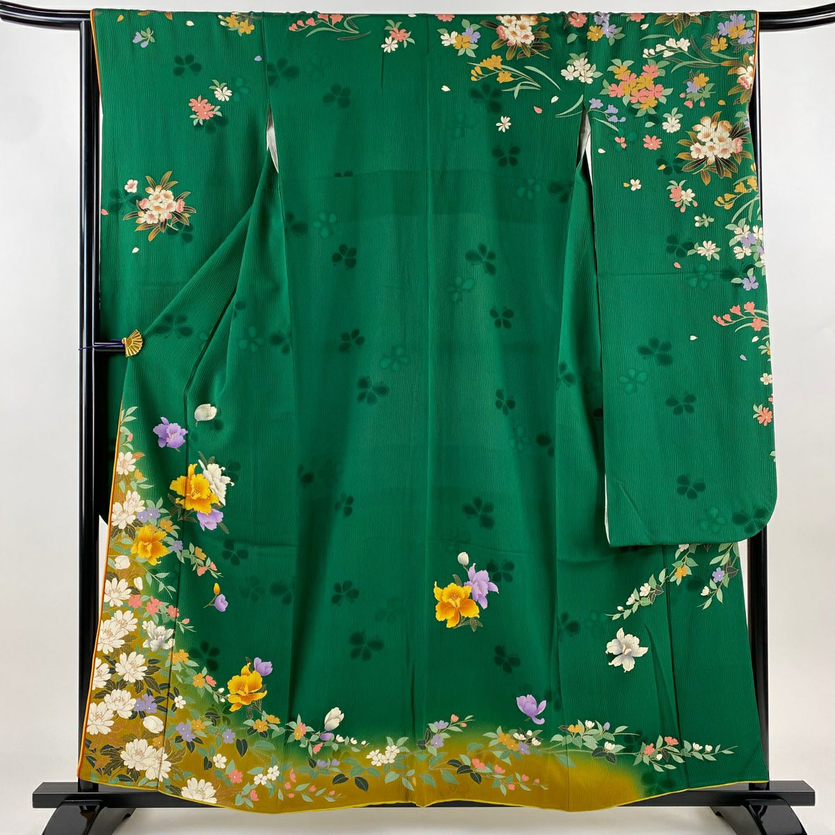 ☆専用星　本振袖 黄緑 金彩加工 銀彩加工 トールサイズ 身丈167cm 正絹 振袖 身丈163cm 裄丈67cm M 袷 桜 金銀彩 染め分け 青紫 正絹 秀