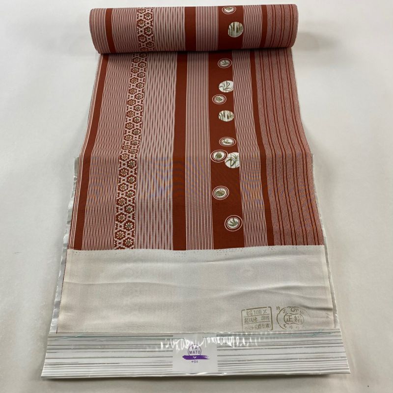 8-197 名古屋帯 九寸 美品 正絹 着物 名古屋仕立て 縮緬 ZF-1275 名古屋帯 縮緬 型染 太鼓柄 九寸 正絹 美品 - メルカリ