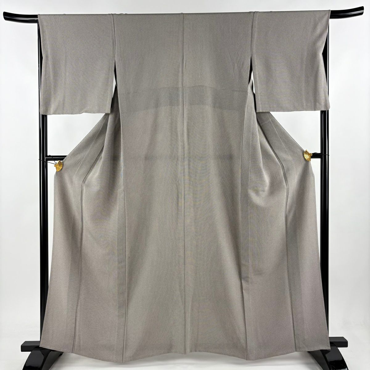 小紋 身丈161.5cm 裄丈66cm M 単衣 枝垂れ桜 黒 正絹 美品 優品