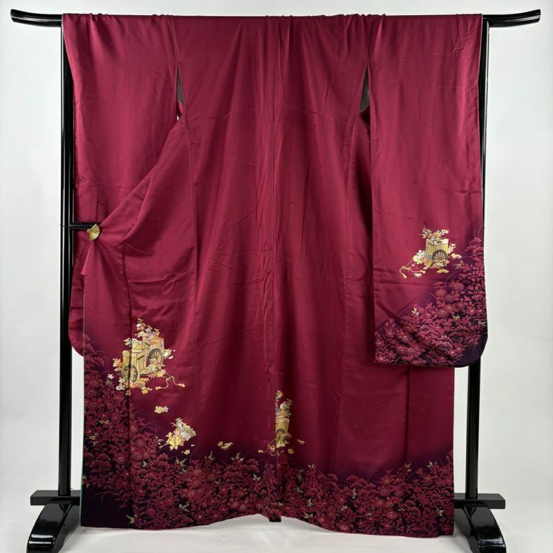 振袖 身丈165cm 裄丈67.5cm L 袷 鈴乃屋 御所車 松竹梅 金銀彩 ぼかし