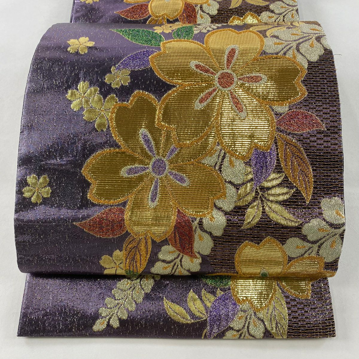袋帯 美品 秀品 桜 流水 箔 金銀糸 薄紫 六通 正絹|中古・古着 袋帯 美品 秀品 桜 流水 箔 金銀糸 薄紫 六通 正絹|中古・古着