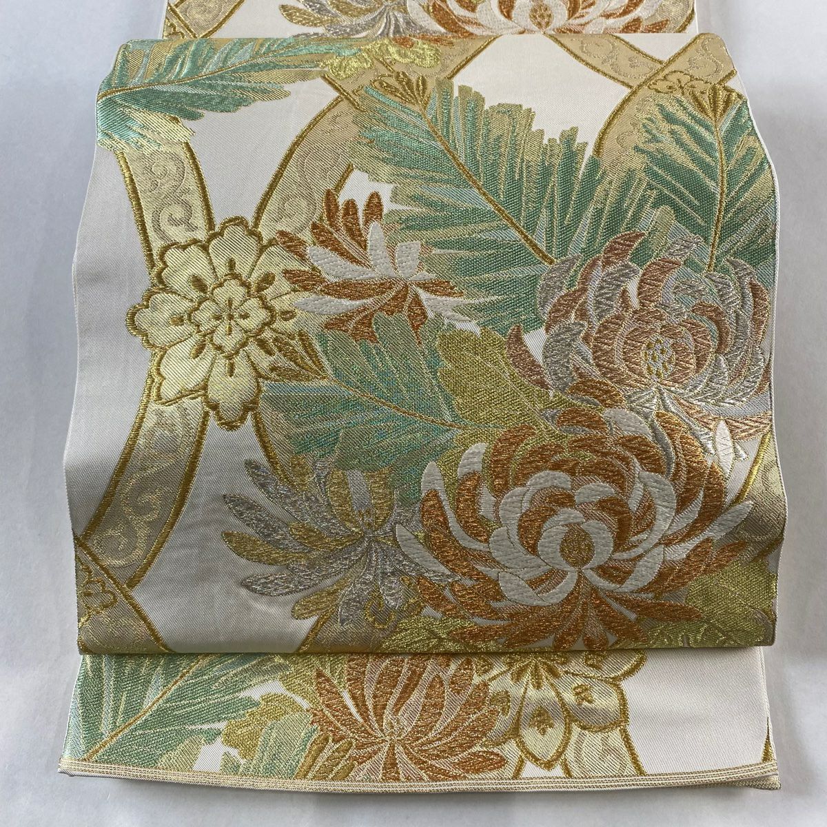 在庫一掃】 袋帯 美品 逸品 川島織物 落款あり 菱 花菱 金糸 箔