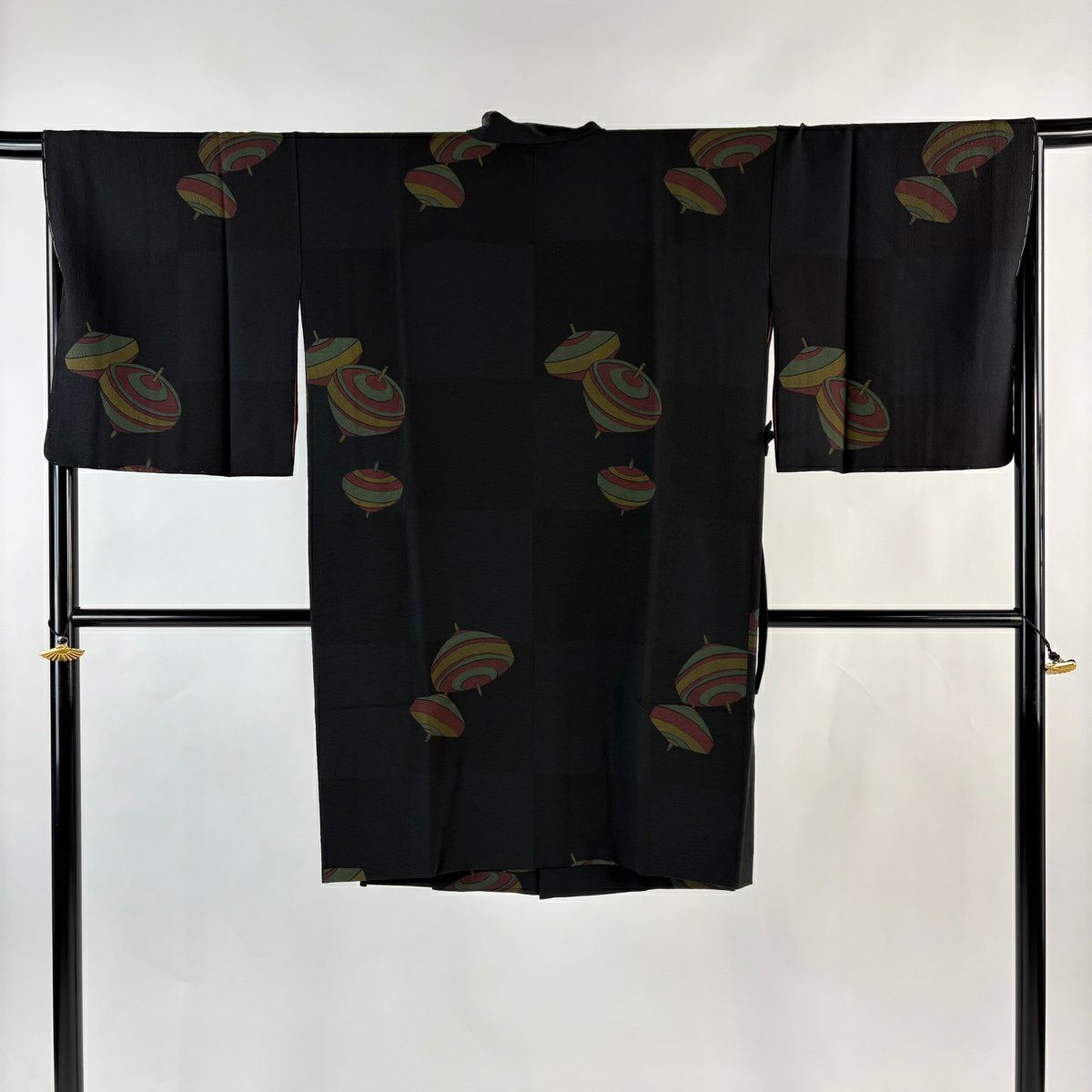 道中着 身丈102cm 裄丈66cm M 和装コート 縞 幾何学模様 深緑 正絹 秀