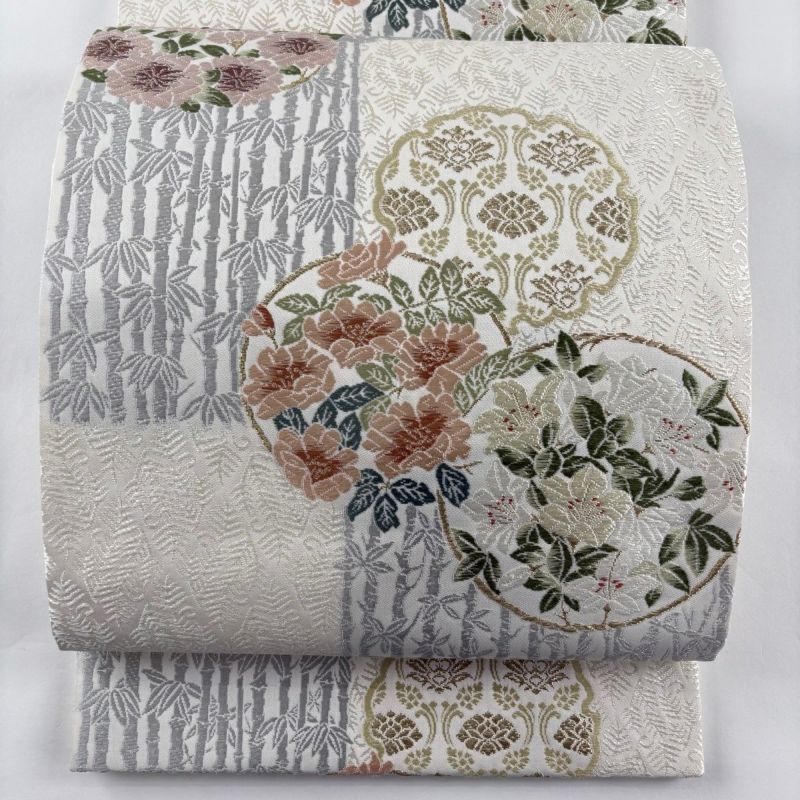 美品】 袋帯 逸品 落款あり 中村海造 やまと 草花 竹 金銀糸 唐織