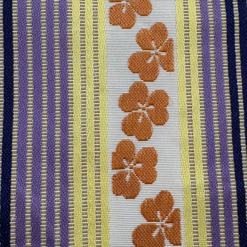 半幅帯 名品 証紙あり 本場筑前博多織 カタバミ 縞 灰白 正絹｜中古