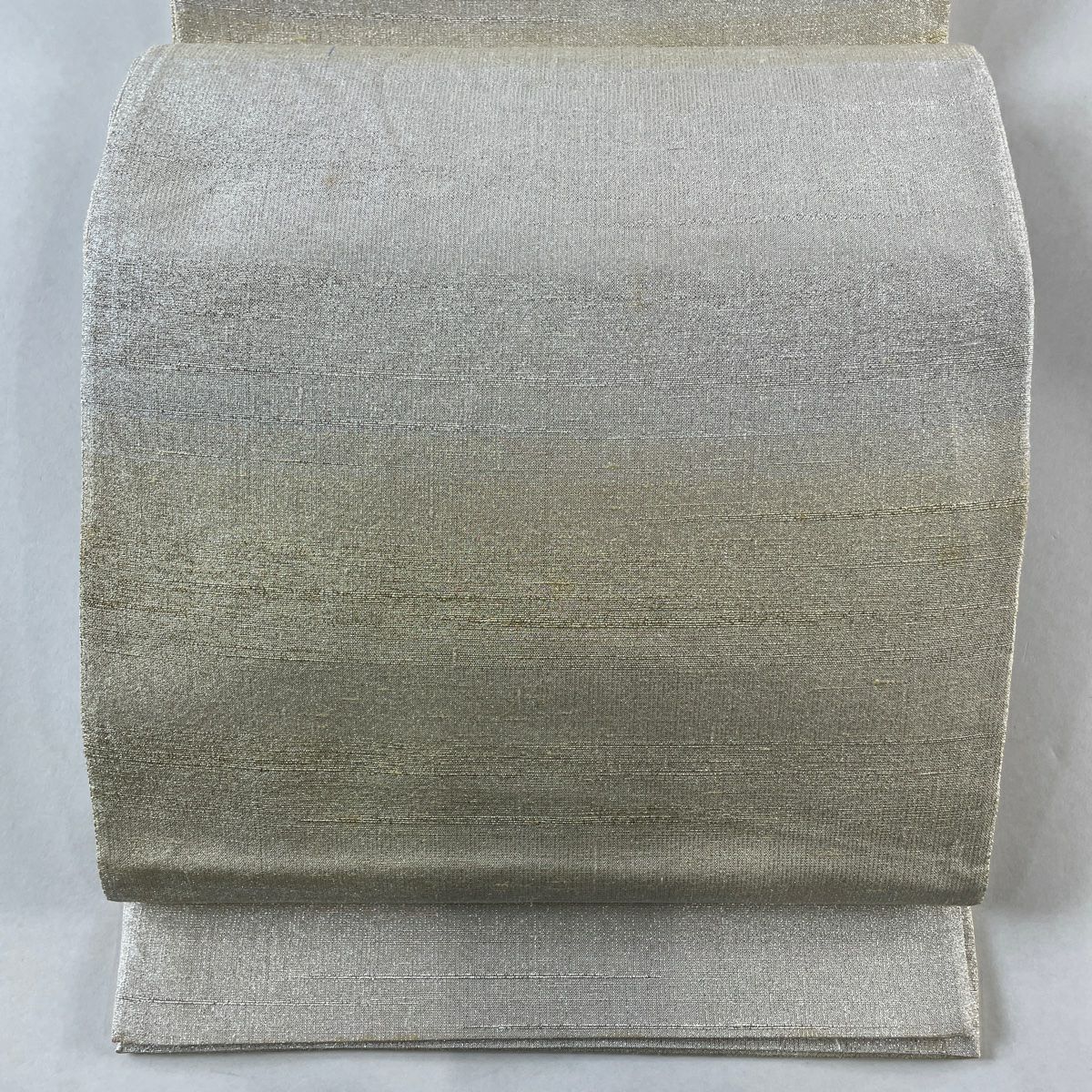 袋帯 秀品 段縞 丁子 箔 金糸 茶緑色 全通 正絹｜中古・古着