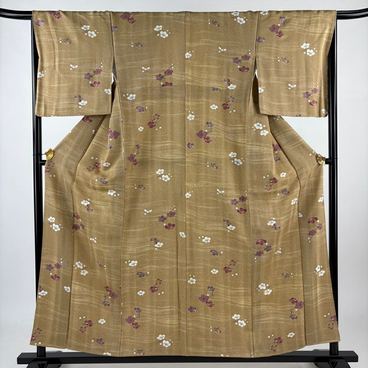 小紋 身丈154cm 裄丈61cm S 袷 花車 ヱ霞 金糸 金彩 クリーム 正絹