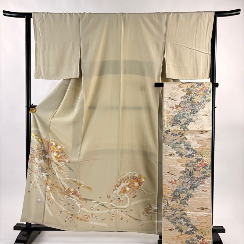 美品】 色留袖 身丈159cm 裄丈64.5cm M 袷 袋帯セット 鈴乃屋 桧扇