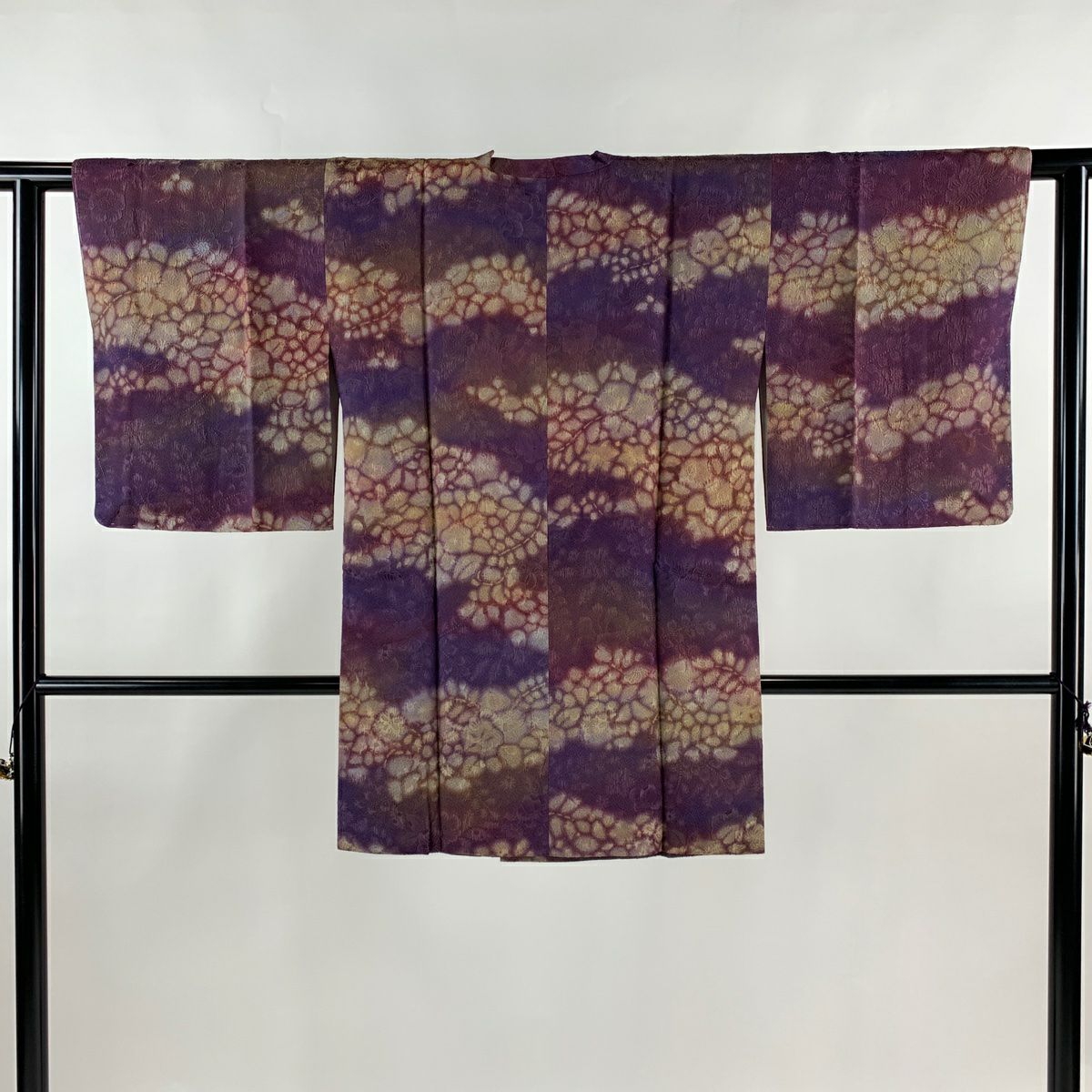 道行 身丈109cm 裄丈69.5cm L 和装コート 千代田衿 霞 濃紫 正絹 逸品  
