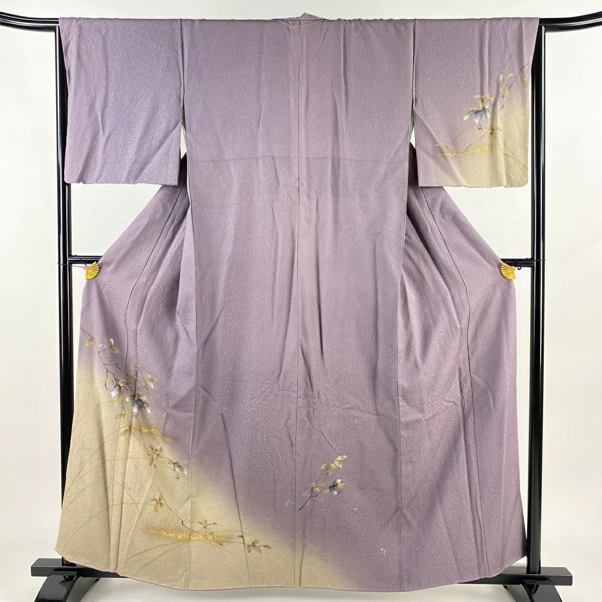 付下げ 身丈158.5cm 裄丈61.5cm S 袷 霞 梅 金彩 絞り 紫 正絹