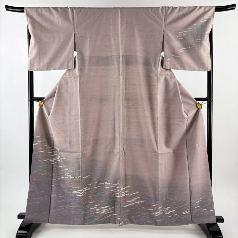 付下げ 身丈168cm 裄丈68cm L 袷 牛首紬地 落款あり 幾何学模様 薄紫
