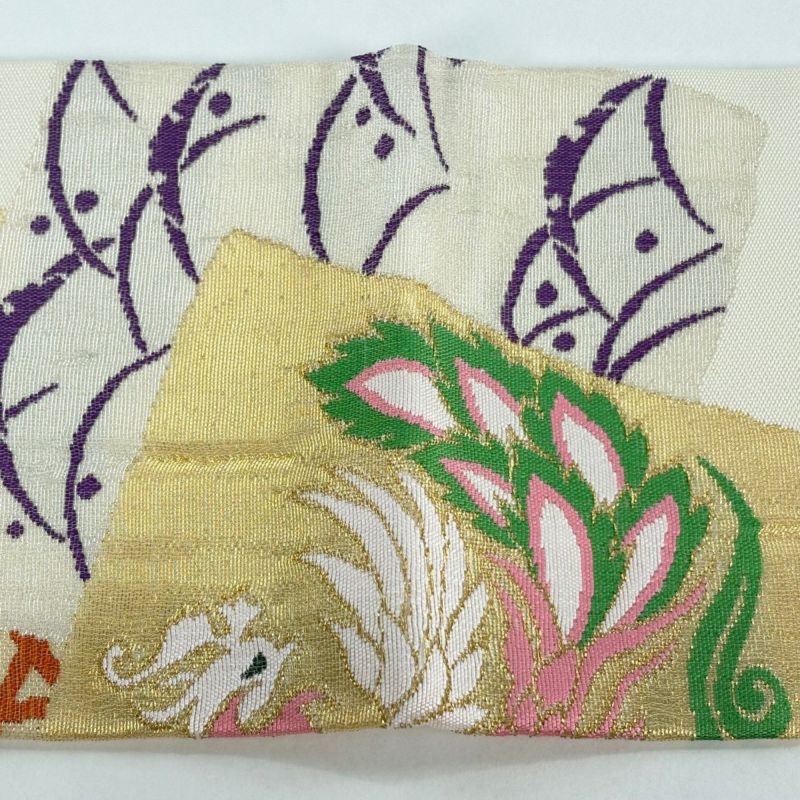 名古屋帯 優品 色紙 鳳凰 金銀糸 クリーム 正絹｜中古・古着