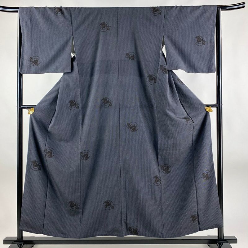 お召 身丈165cm 裄丈70cm L 袷 縦縞 茶色 正絹 美品 逸品 推す お召 身丈165cm 裄丈70cm L 袷 縦縞 茶色 正絹 美品 逸品 推す