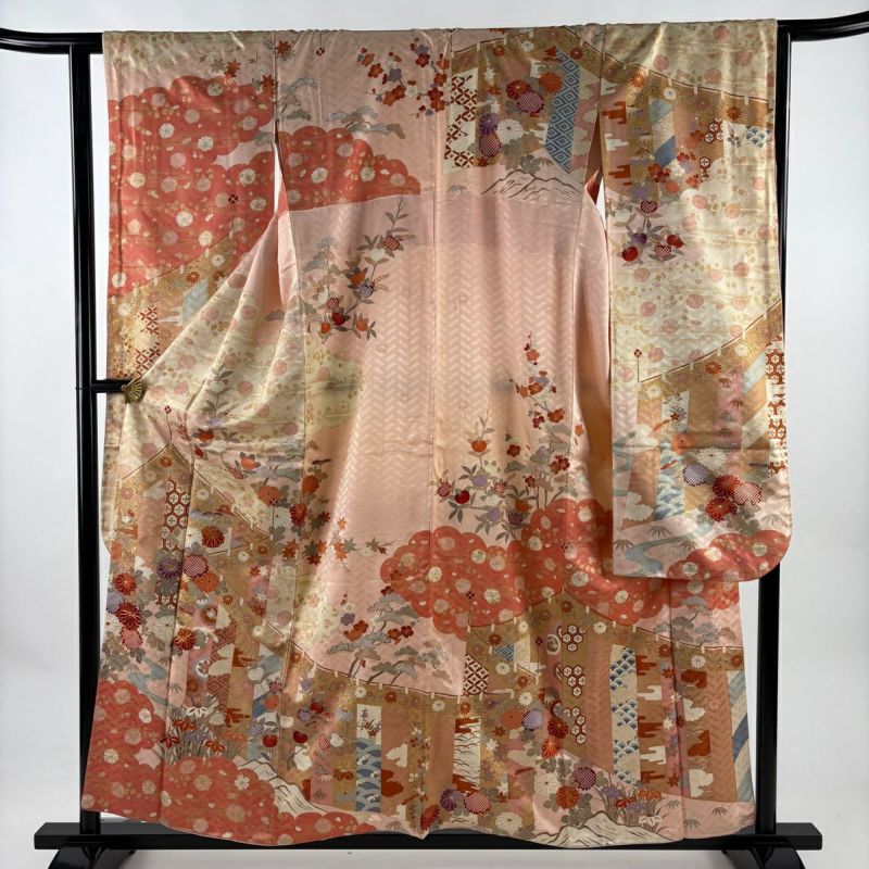 振袖 身丈157cm 裄丈62.5cm S 袷 吾妻徳穂 落款あり 幔幕 菊 金糸 金彩