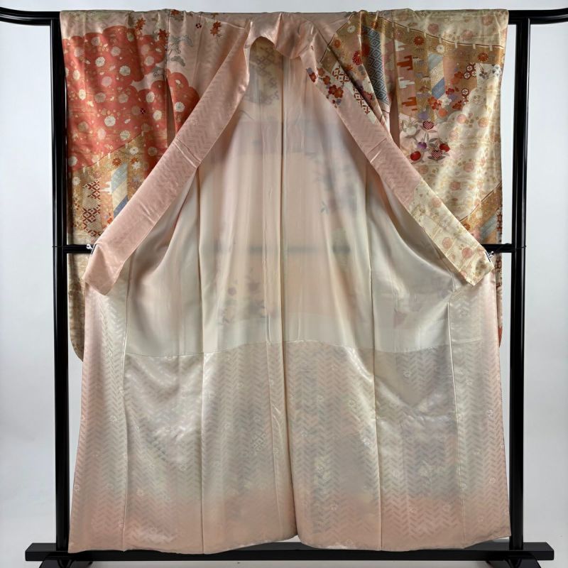 振袖 身丈157cm 裄丈62.5cm S 袷 吾妻徳穂 落款あり 幔幕 菊 金糸 金彩