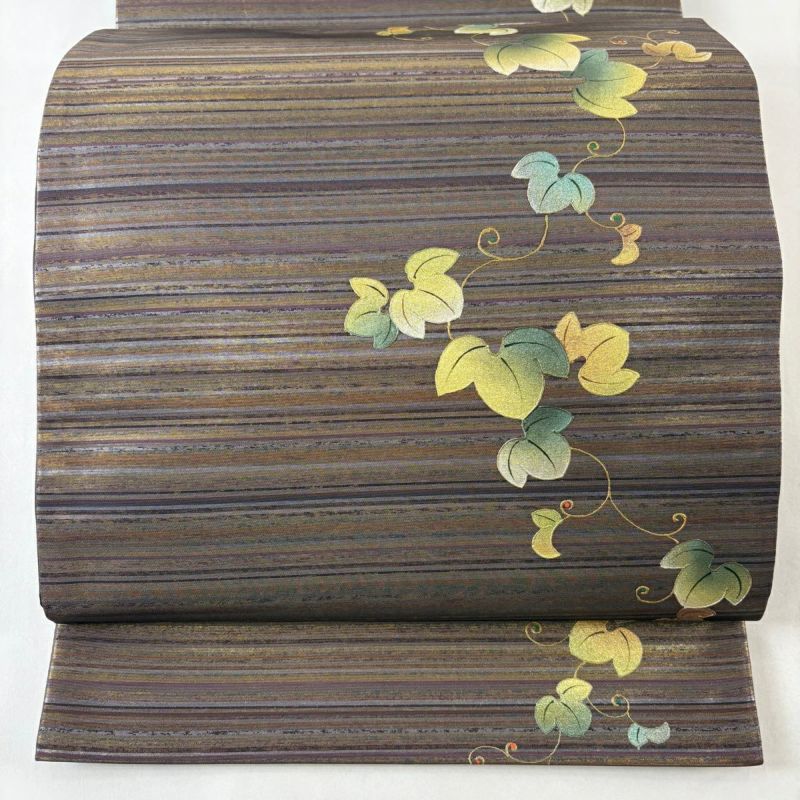 ◆商品保証書付き太鼓柄袋帯【風景樹林文】作家物 袋帯 美品 秀品 牡丹 雲文 刺繍 山吹茶色 お太鼓柄 正絹 中古