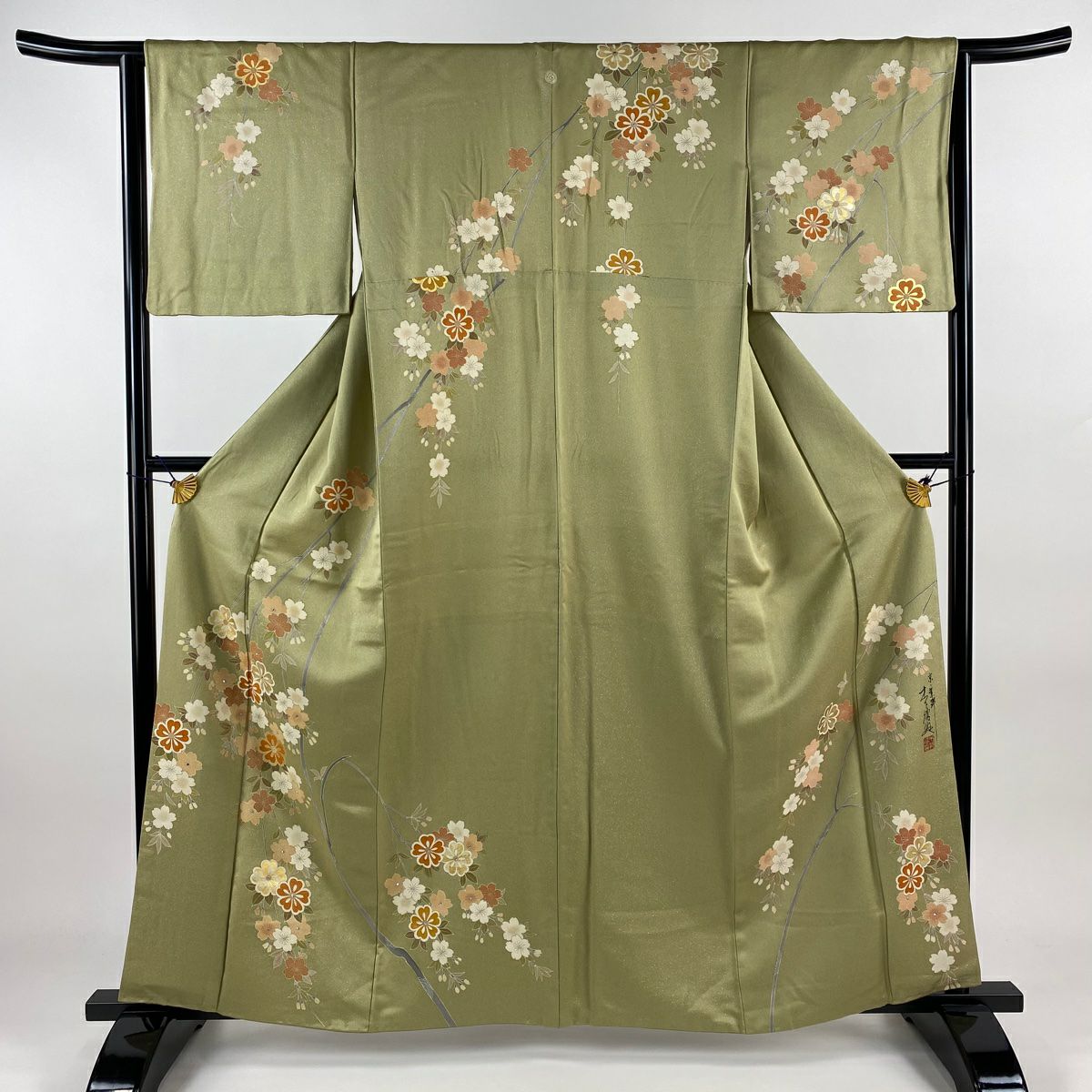 着物　正絹　訪問着 訪問着 身丈162.5cm 裄丈64cm M 袷 桜 波 絞り 銀通し 薄紫 正絹