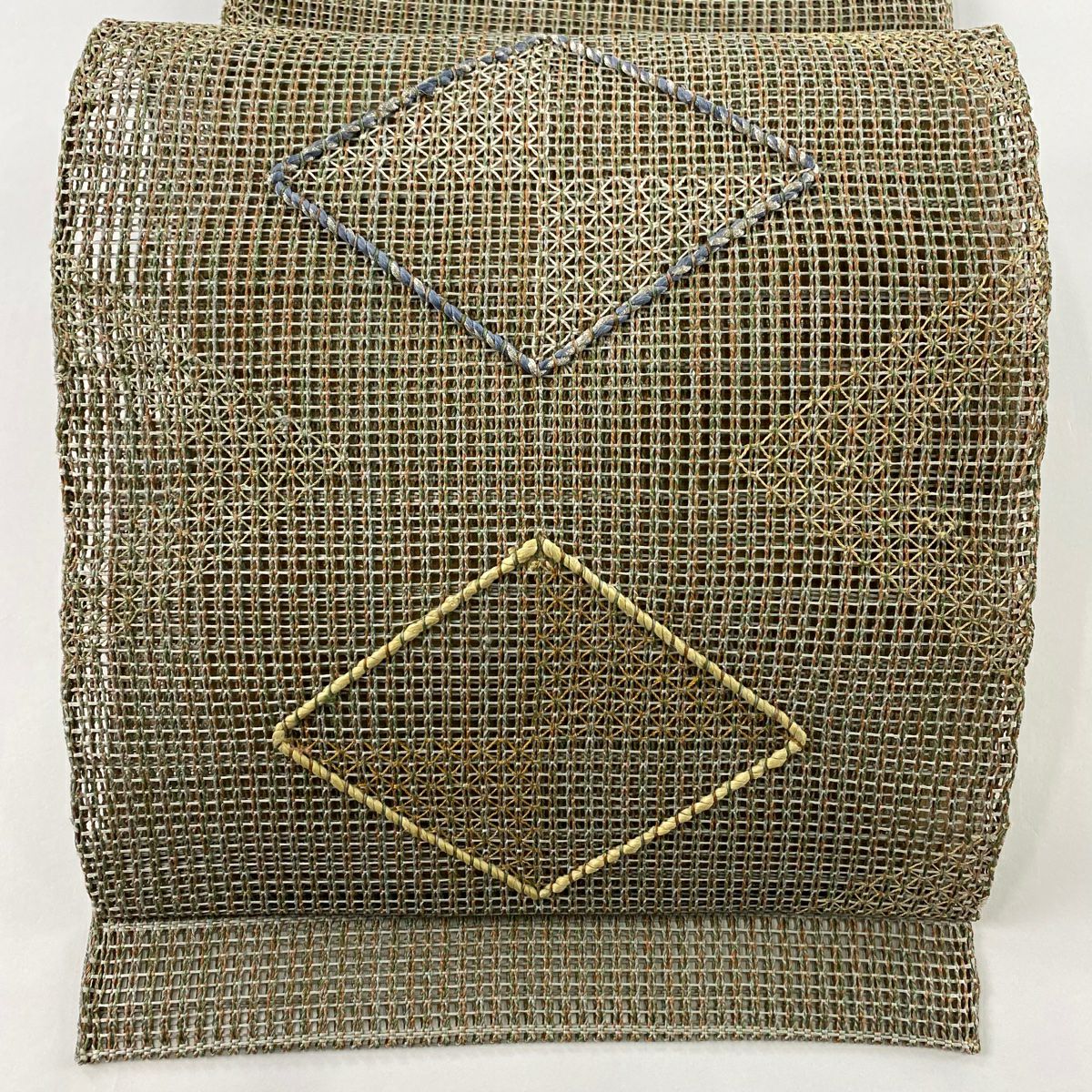 名古屋帯 美品 秀品 夏帯 絽 八寸名古屋帯 幾何学模様 銀糸 箔