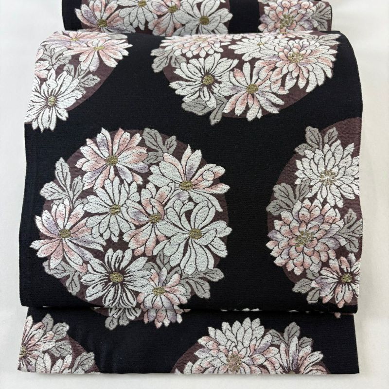 袋帯 名品 菊 金糸 黒 六通 正絹｜中古・古着・リサイクル着物通販