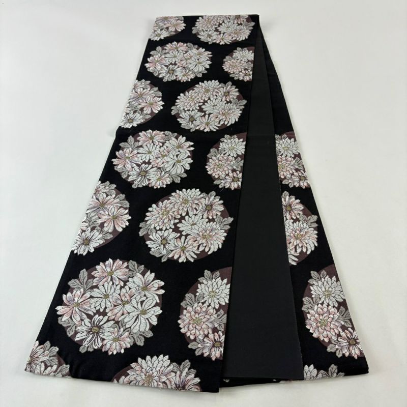 袋帯 名品 菊 金糸 黒 六通 正絹｜中古・古着・リサイクル着物通販
