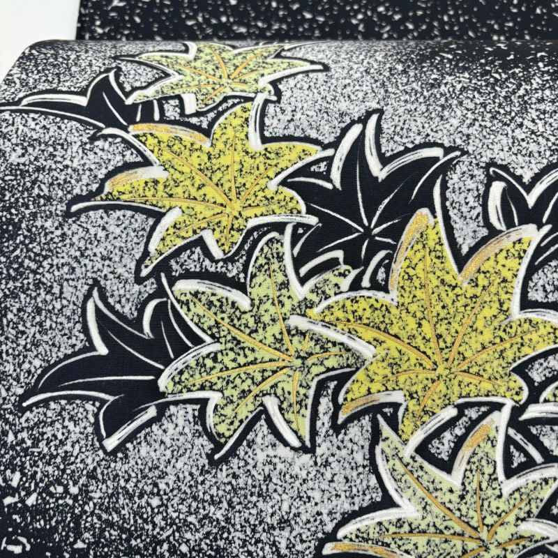 美品】 開き名古屋帯 名品 楓 金彩 黒 正絹｜中古・古着・リサイクル