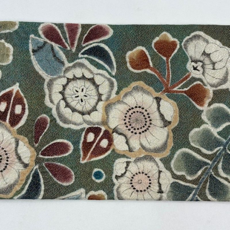 美品】 名古屋帯 名品 落款あり 辻が花柄 金通し 絞り 鶯色 正絹｜中古