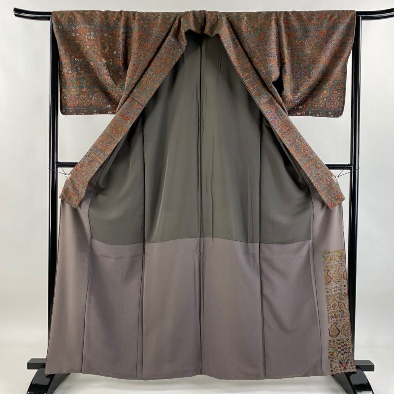 【逸品＊】秋草の訪問着　パールグレー　繻子　螺鈿　スモールサイズ　特価☆ 假屋崎省吾ブランド振袖ネットレンタル 正統派古典 牡丹柄 青 柄