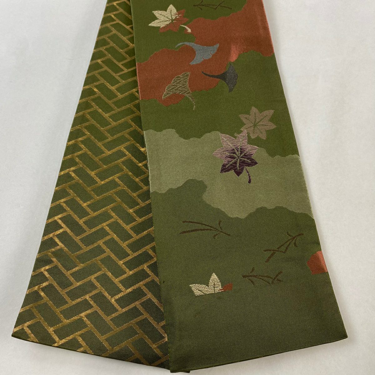 半幅帯 美品 優品 蔦 箔 ラメ箔 焦茶色 化繊|中古・古着