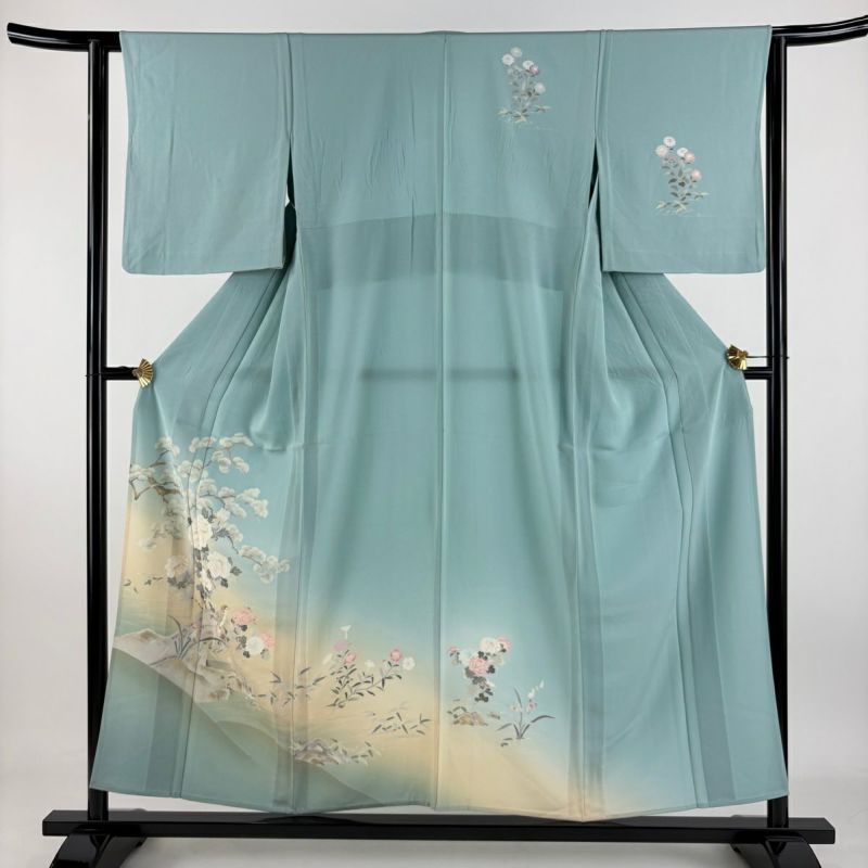 付下げ 身丈153.5cm 裄丈62.5cm S 単衣 鳥 牡丹 染め分け 金銀彩