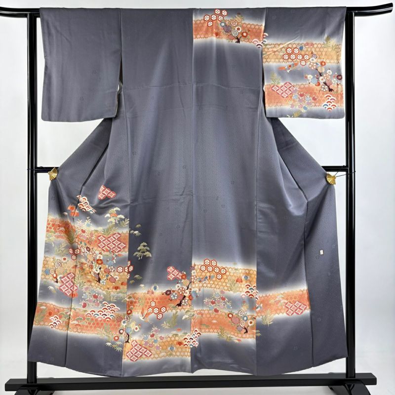 訪問着 単衣 正絹 蔓花模様 金彩 広衿 身幅広め 大きいサイズ ダメージ有り 訪問着 単衣 正絹 蔓花模様 金彩 広衿 身幅広め 大きいサイズ