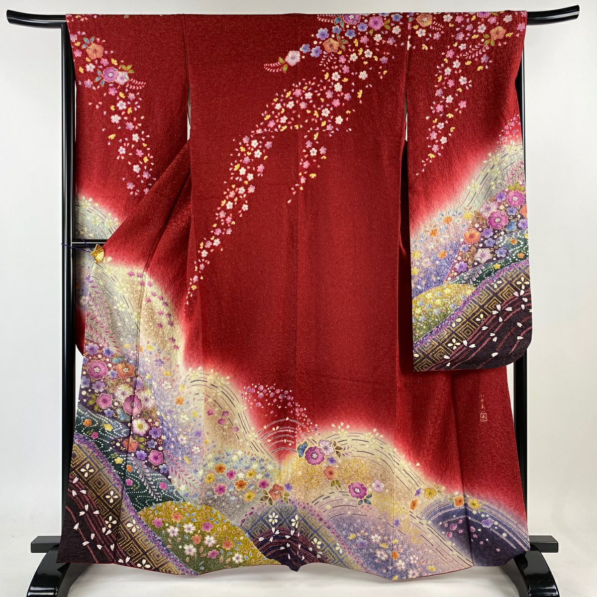 振袖 身丈166cm 裄丈66.5cm M 袷 桜 雪輪 金通し 金彩 青 正絹 美品 逸品｜中古・古着・リサイクル着物通販｜バイセル オンライン