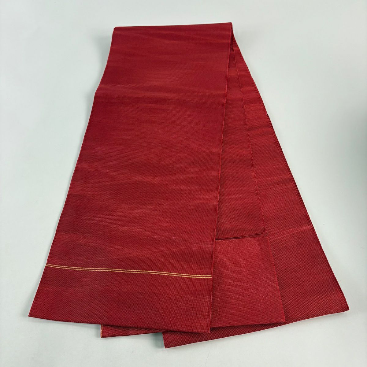 名古屋帯 秀品 八寸名古屋帯 松葉仕立て 霞 茜色 正絹｜中古・古着