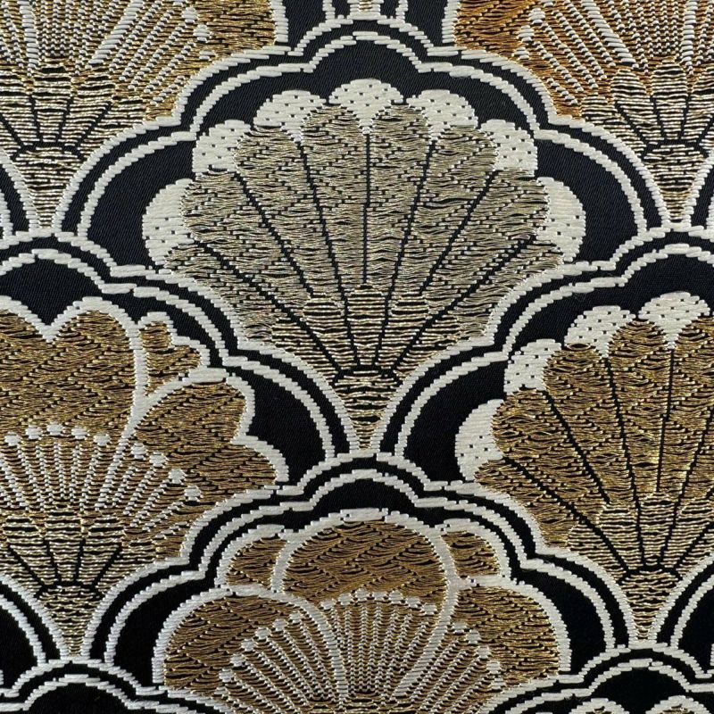 美品】 袋帯 名品 菊青海波 金糸 唐織 黒 六通 正絹｜中古・古着