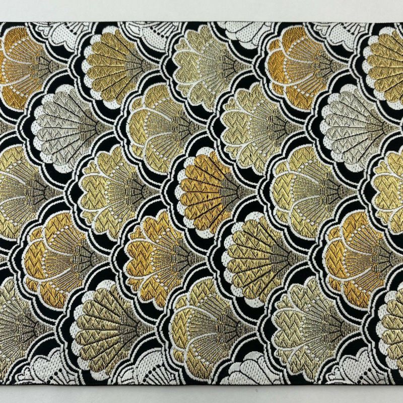 美品】 袋帯 名品 菊青海波 金糸 唐織 黒 六通 正絹｜中古・古着