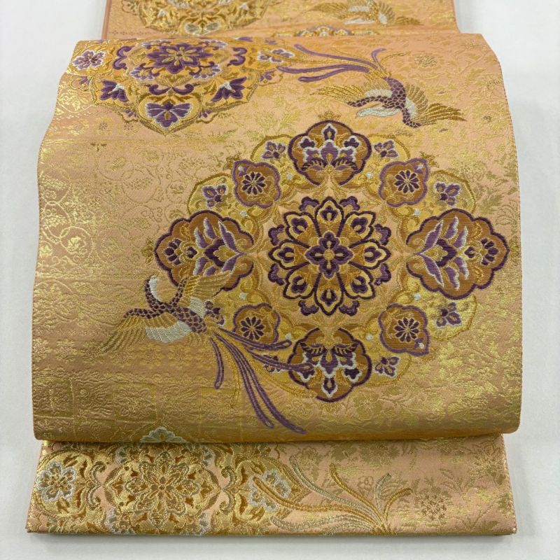 美品】 袋帯 名品 じゅらく 落款あり じゅらく帝王紫 華文 鳳凰 金糸 美品】 袋帯 名品 じゅらく 落款あり じゅらく帝王紫 華文 鳳凰 金糸