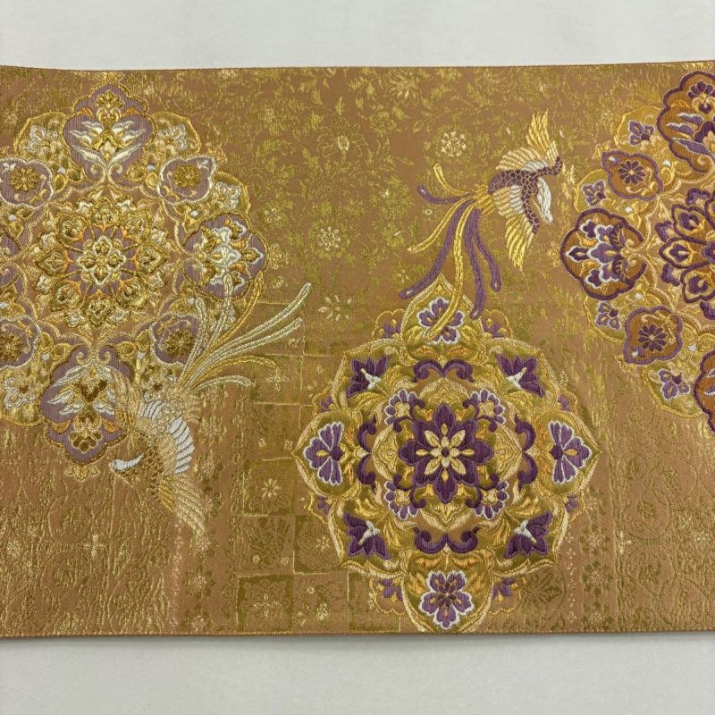 美品】 袋帯 名品 じゅらく 落款あり じゅらく帝王紫 華文 鳳凰 金糸