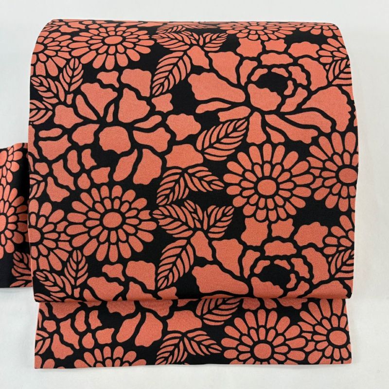 美品】 名古屋帯 優品 菊 牡丹 サーモンピンク 正絹｜中古・古着