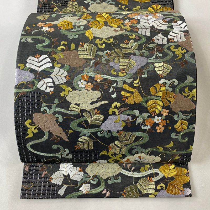 最も優遇 雲文 草花 逸品 美品 袋帯 刺繍 正絹｜中古 六通 銀色 金糸 着物・浴衣
