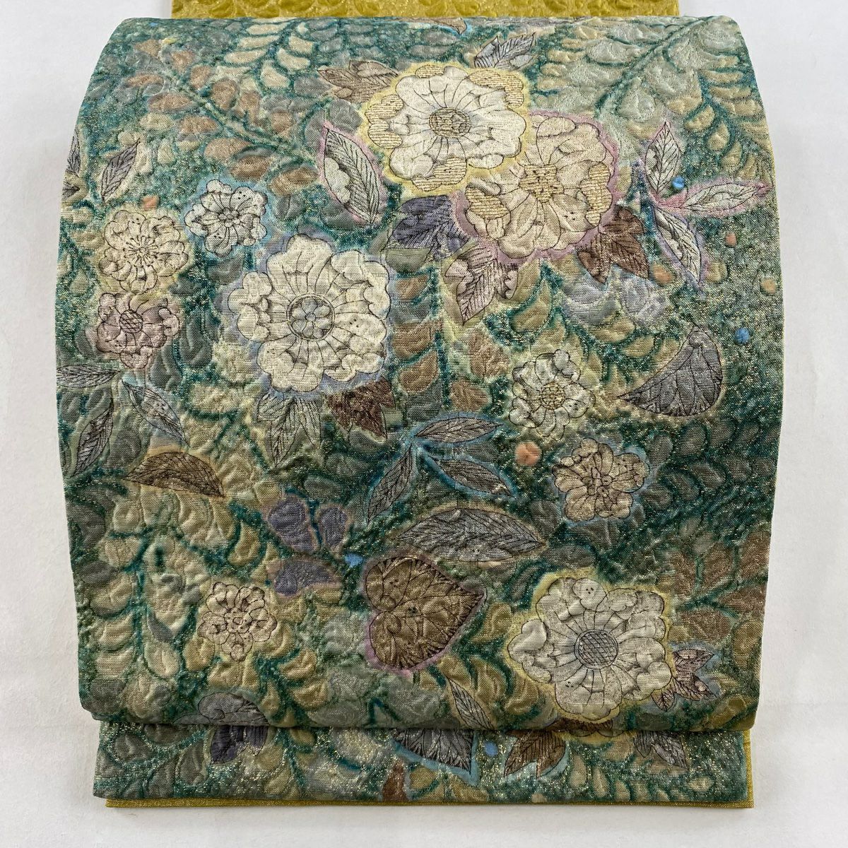 袋帯 美品 名品 落款あり 辻が花 箔 灰紫 お太鼓柄 正絹｜中古