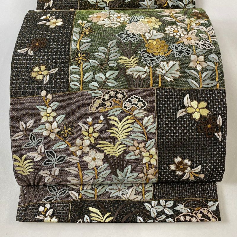 袋帯 逸品 刺繍 金糸 焦茶色 六通 正絹｜中古・古着・リサイクル
