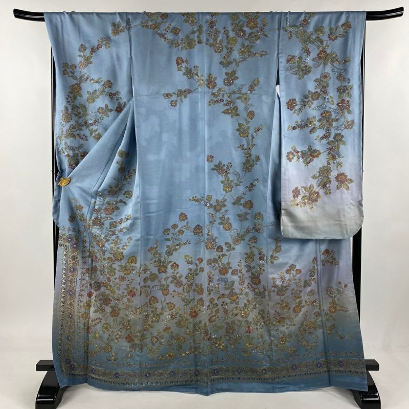 非売品 草花 やまと 袷 L 裄丈69cm 身丈168.5cm 振袖 刺繍 青 金通し 着物・浴衣
