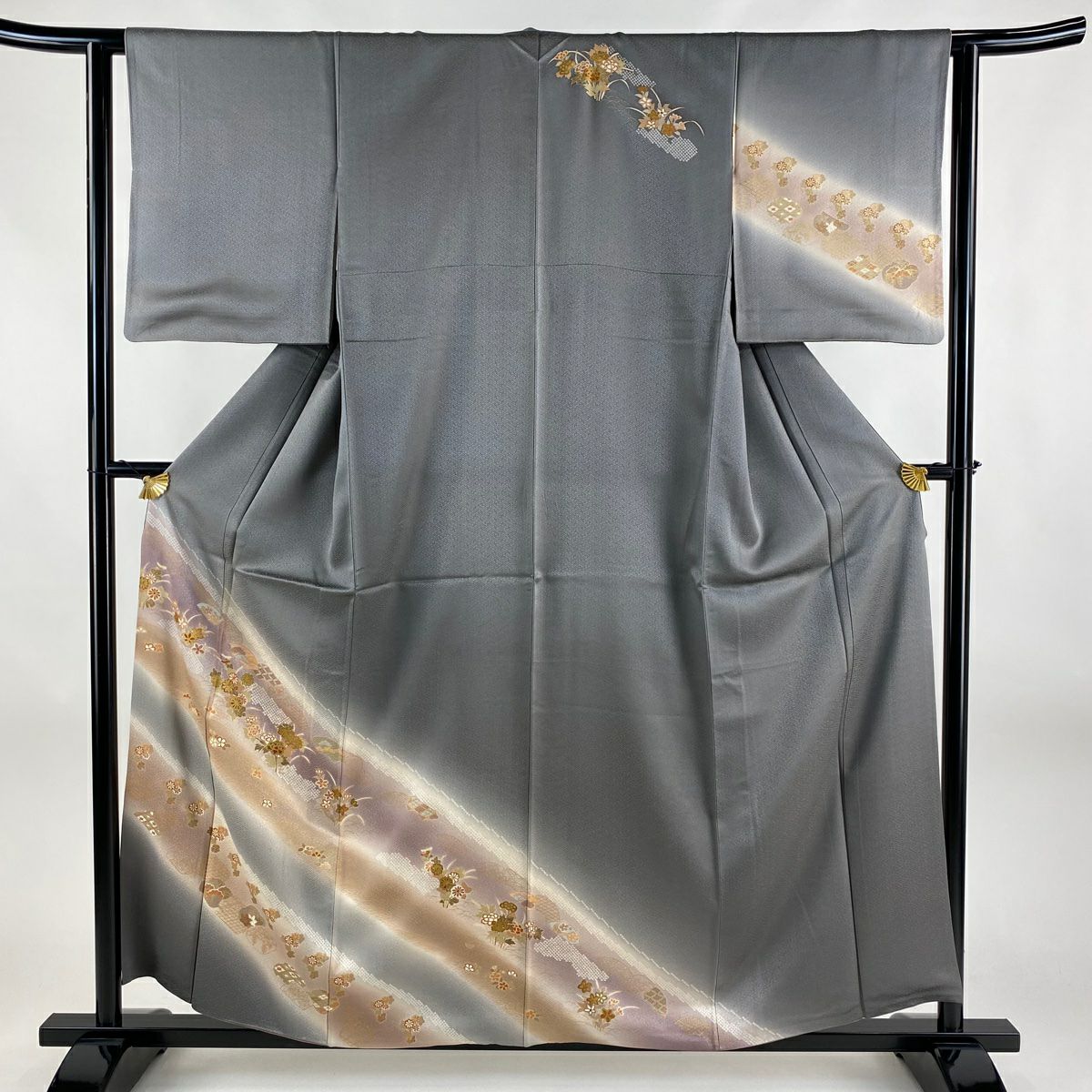 訪問着 着物 翠山 落款 霞模様 金彩 絞り 小豆色 珍品 NK-791