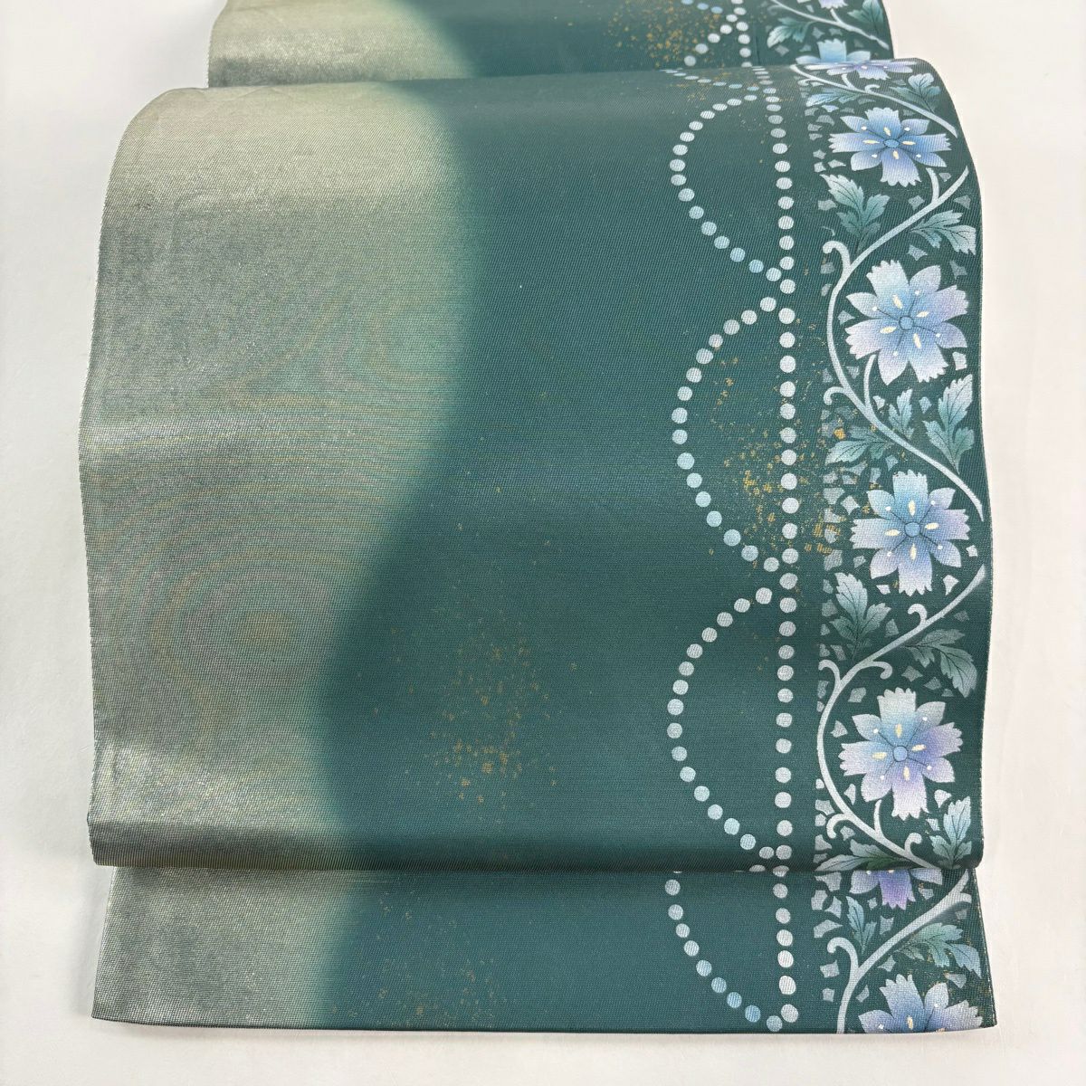 袋帯 秀品 夏帯 波 幾何学模様 金糸 灰紫 お太鼓柄 正絹｜中古・古着