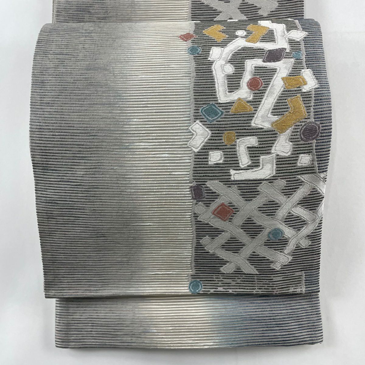 袋帯 美品 逸品 象 縞 金銀糸 ベージュ 六通 正絹|中古・古着 袋帯 美品 逸品 象 縞 金銀糸 ベージュ 六通 正絹|中古・古着