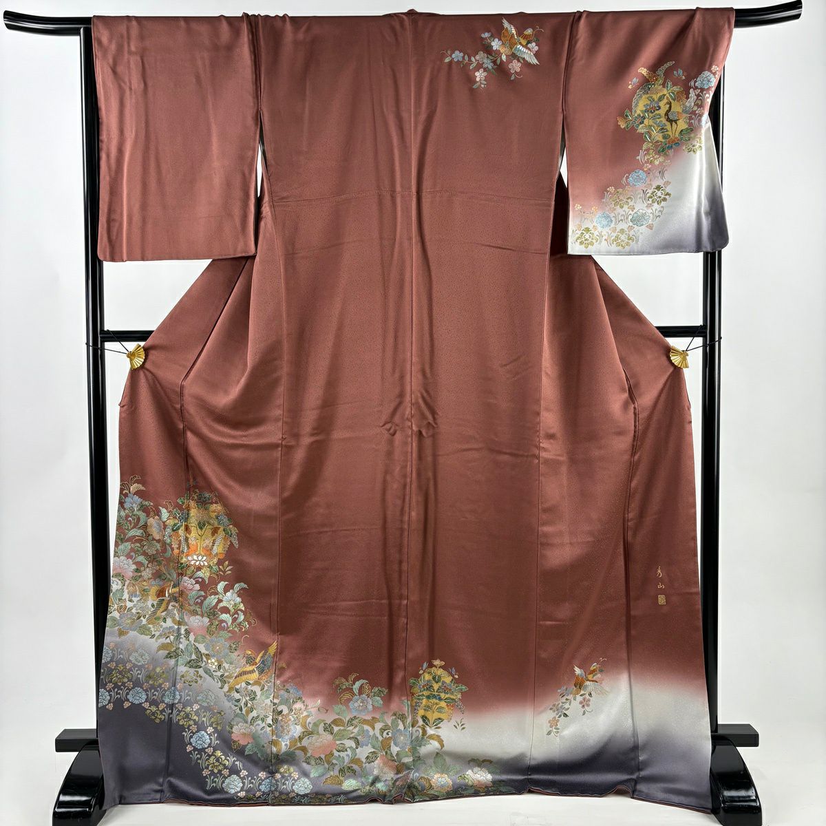 美品】 振袖 身丈170cm 裄丈68cm L 袷 牡丹 鳳凰 金銀彩 ぼかし