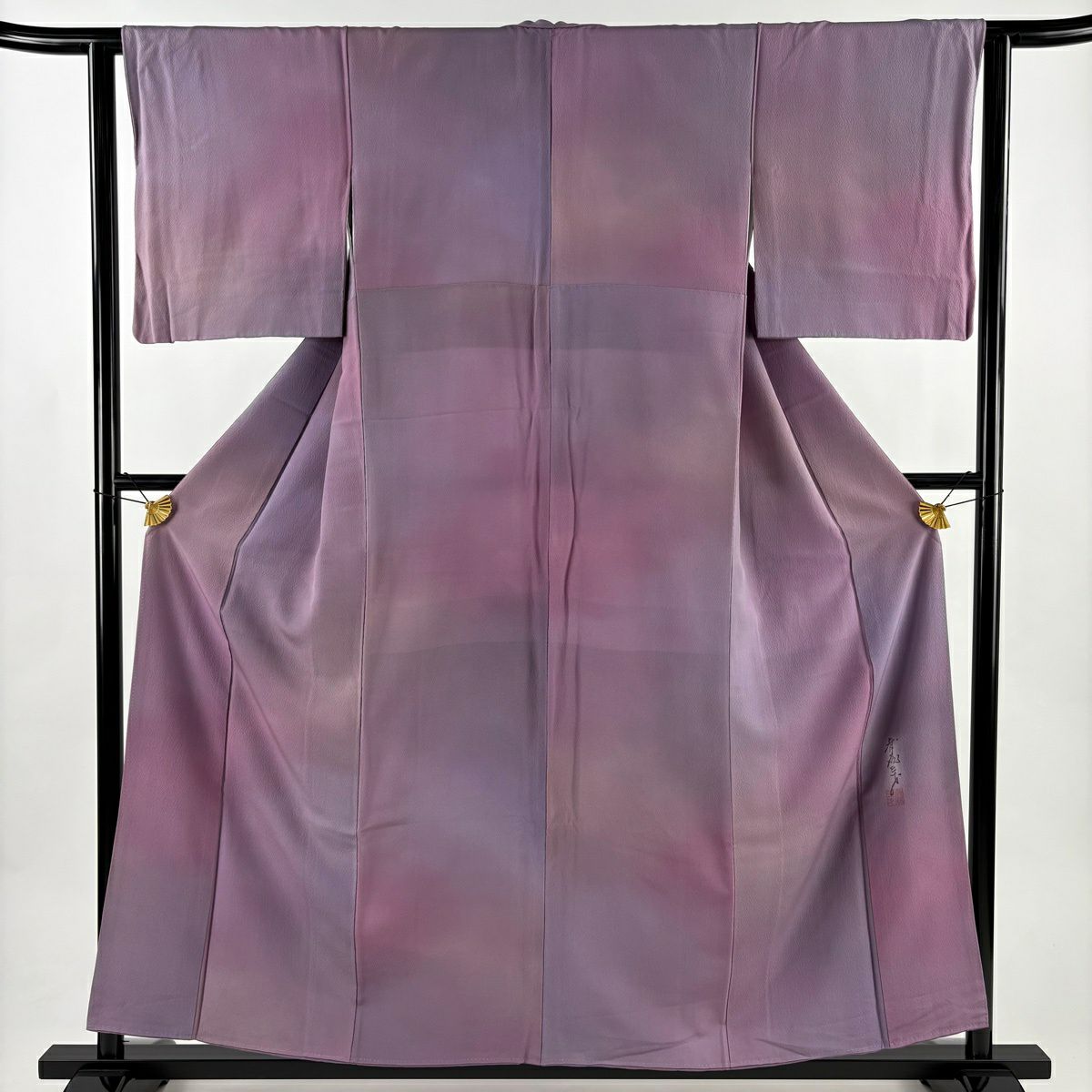 美品】 小紋 身丈153cm 裄丈62cm S 袷 斉藤三才 落款あり ぼかし 赤紫