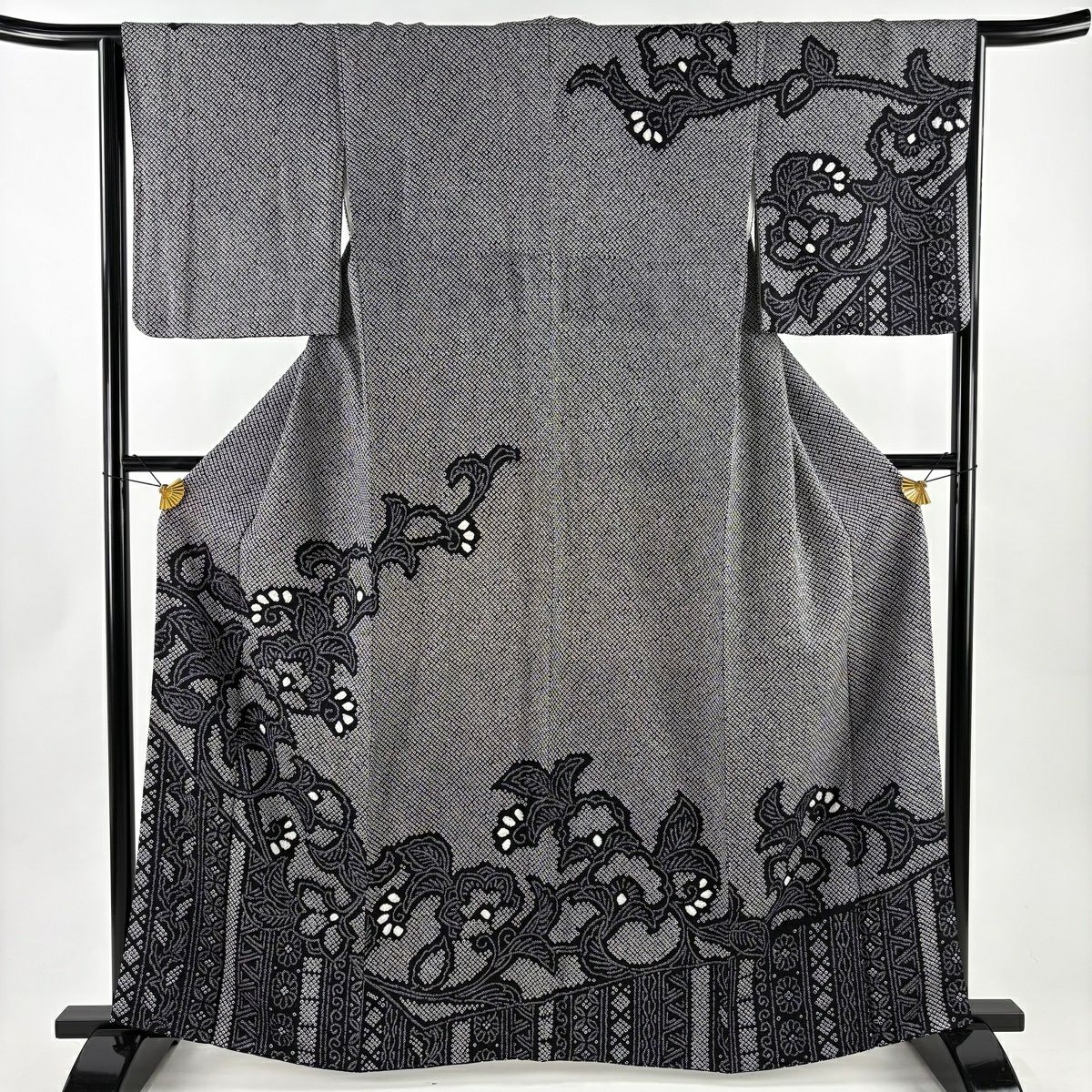 美品】 訪問着 身丈162cm 裄丈64cm M 袷 ショップ 花唐草 七宝 総絞り