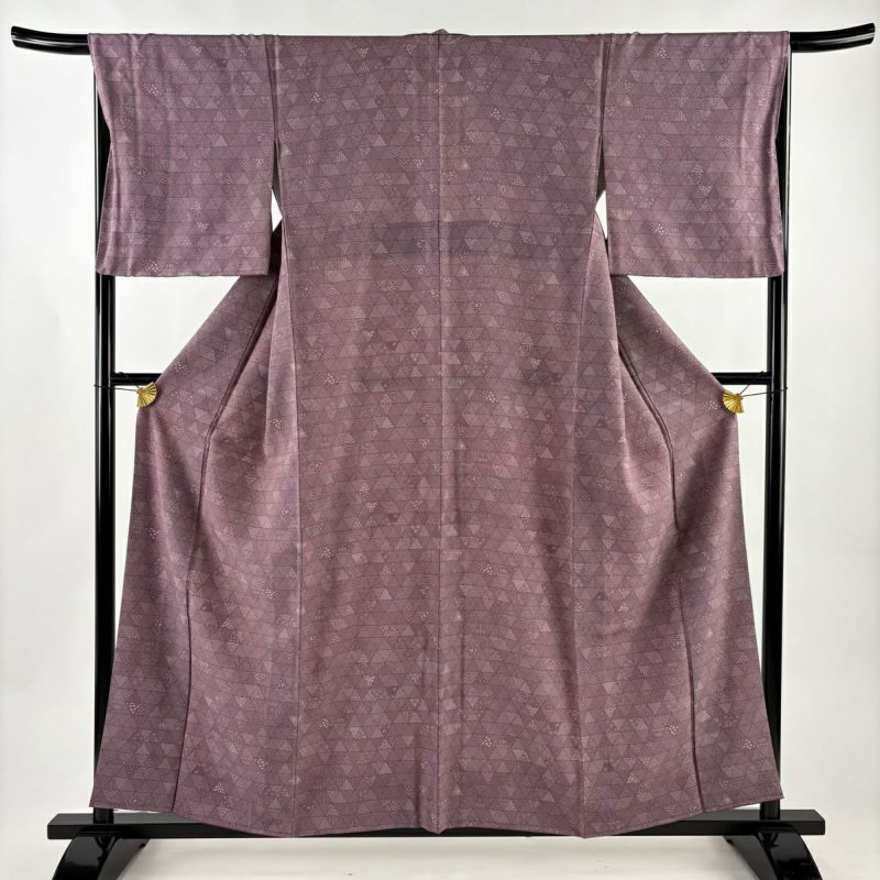 美品】 江戸小紋 身丈157.5cm 裄丈66cm M 袷 草花 鮫 紫 正絹 優品